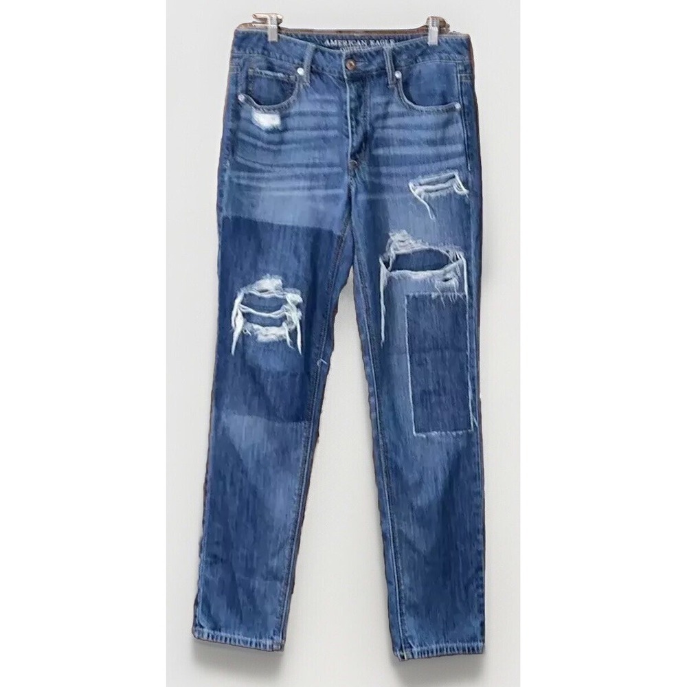 Women's AMERICAN EAGLE Tomgirl Denim Jeans Shadow Patched Boho Size 6 30"‎ Ins